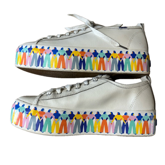 Keds Shoes - Keds Triple Up Leather Rainbow People White Platform Sneakers size 6.5